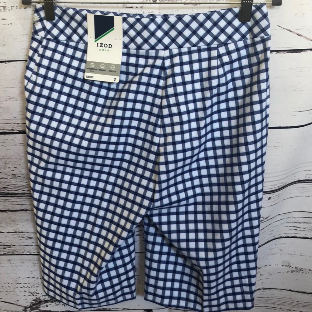 NWT IZOD GOLF ladies‎ blue plaid women’s shorts